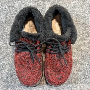 Hey Dude Britt Lumberjack Red Faux Fur Cuff Ankle Bootie Comfort Shoes Womens 8